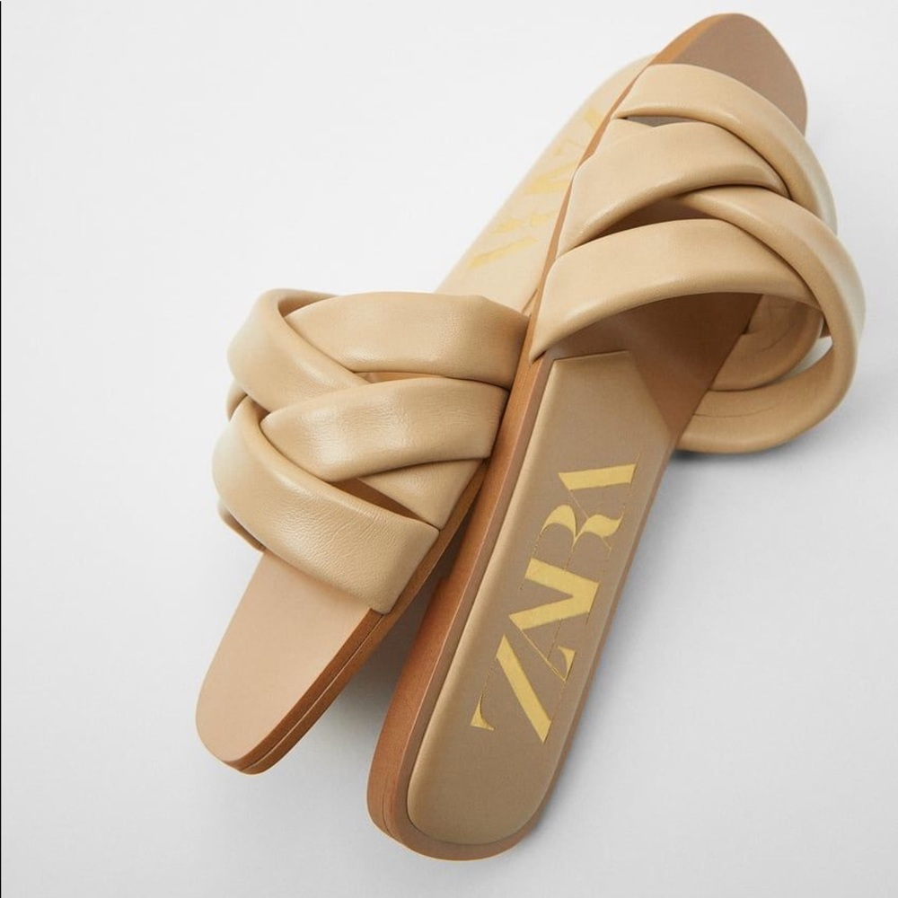 Zara cream leather slide sandals